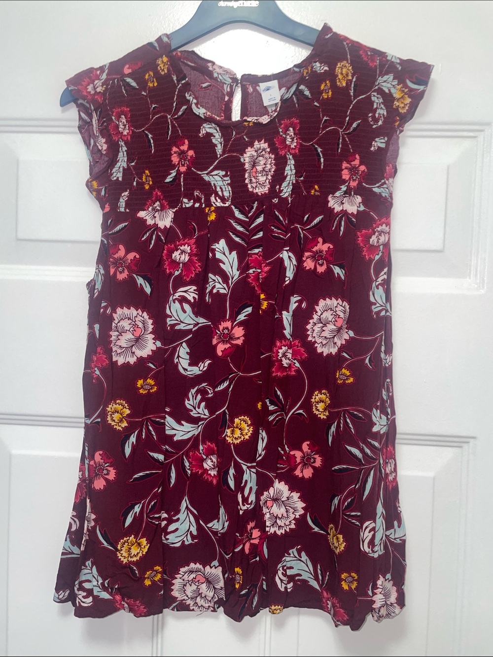 Old Navy Burgundy Floral Cap-Sleeve Tunic